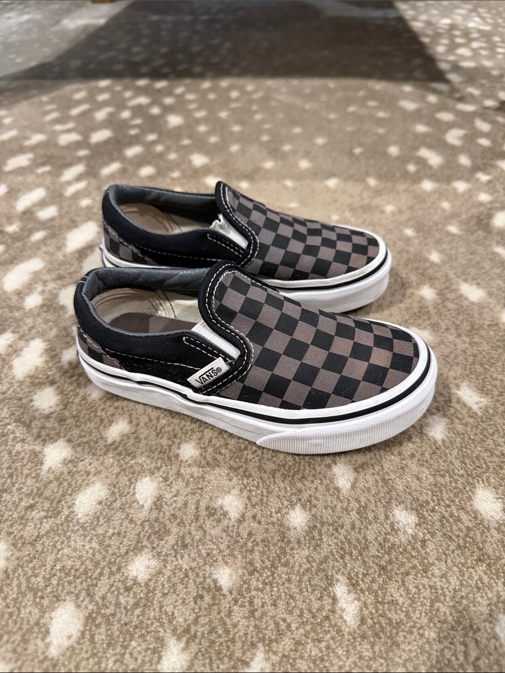 Vans Kids Slip-On Checkerboard Sneakers - Black/Gray. Little Kid Size 11.5